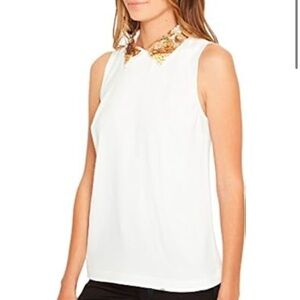 TRINA TURK Amaranth 2 sleeveless top encrusted collared blouse lined ivory med
